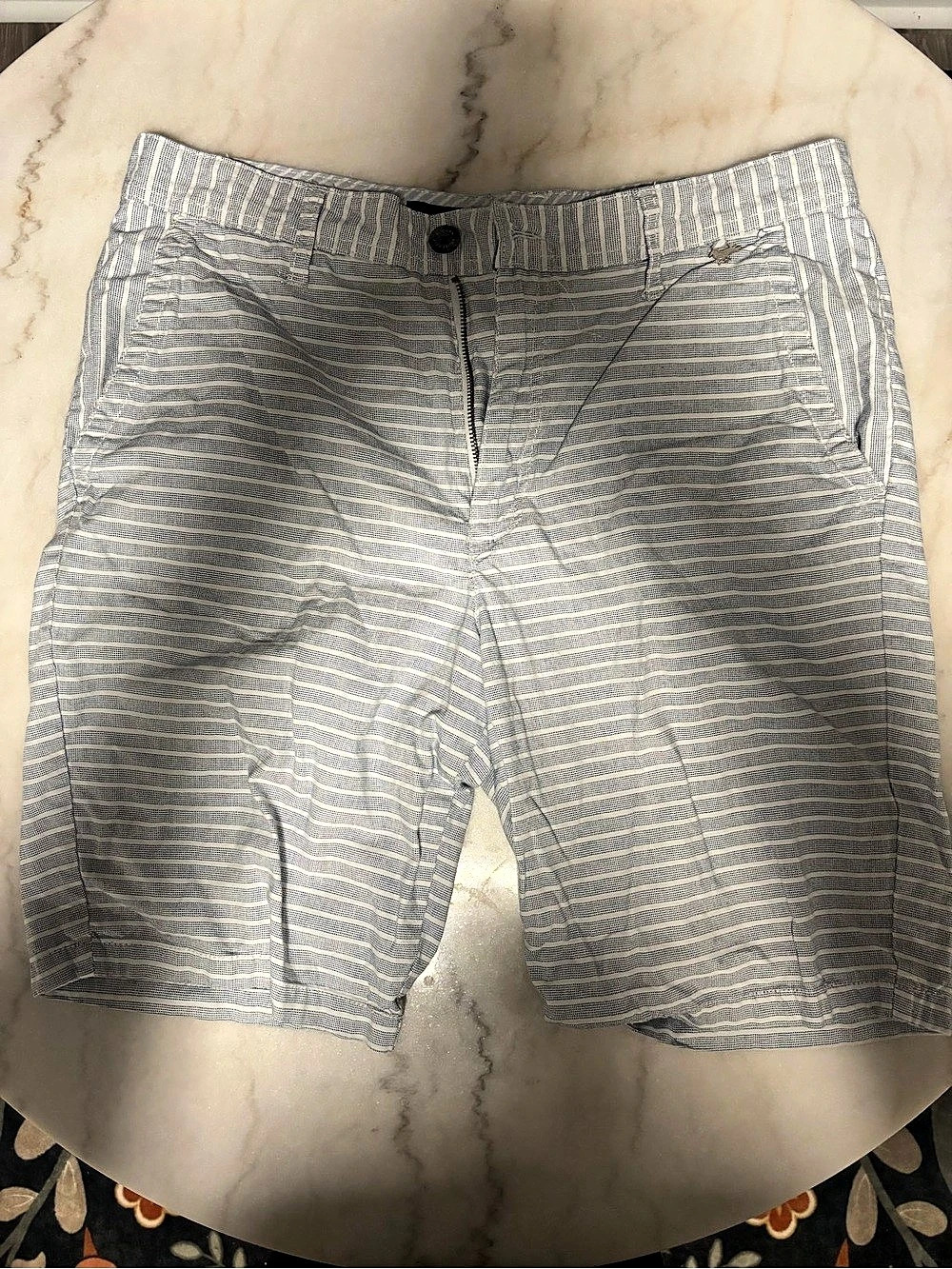 Modern Amusement Men's Striped Flat Front Shorts in Gray & White
